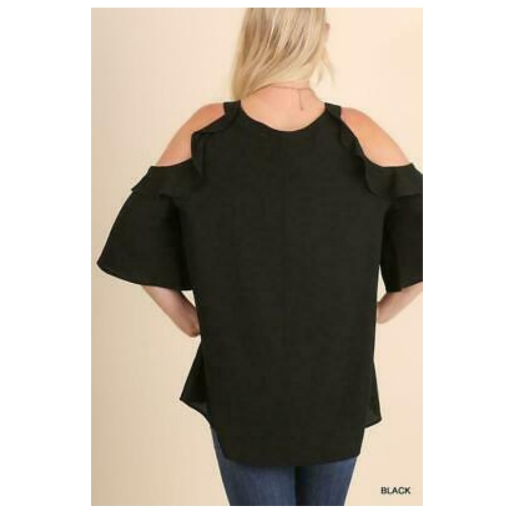 Hot Pink Cold Shoulder Ruffle Top - Picture 2 of 4